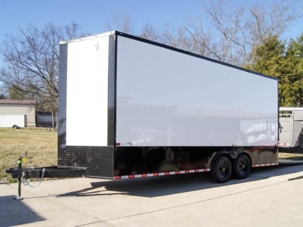 8.5×20 White V-Nose Enclosed Trailer with Blackout Pkg (2) 5,200lb Axles