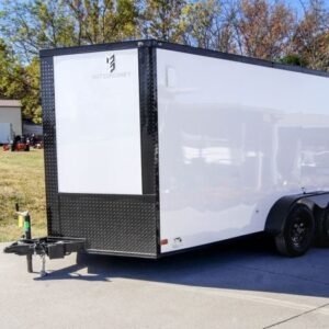 7×14 Enclosed Trailer White V-Nose Blackout Package (2) 3,500lb Axles