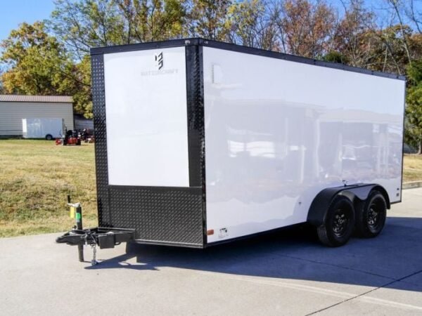 7×14 Enclosed Trailer White V-Nose Blackout Package (2) 3,500lb Axles