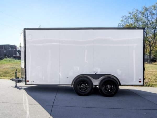 7×14 Enclosed Trailer White V-Nose Blackout Package (2) 3,500lb Axles - Image 4