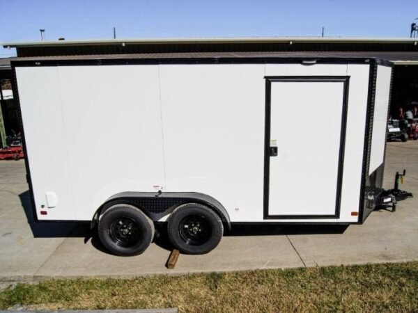 7×14 Enclosed Trailer White V-Nose Blackout Package (2) 3,500lb Axles - Image 8