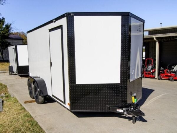 7×14 Enclosed Trailer White V-Nose Blackout Package (2) 3,500lb Axles - Image 9