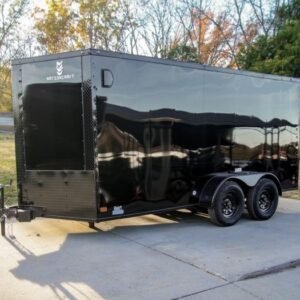 7×14 Enclosed Trailer Black V-Nose Blackout Package Storage (2) 3,500lb Axles