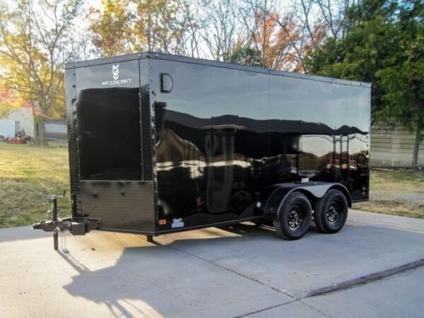 7×14 Enclosed Trailer Black V-Nose Blackout Package Storage (2) 3,500lb Axles