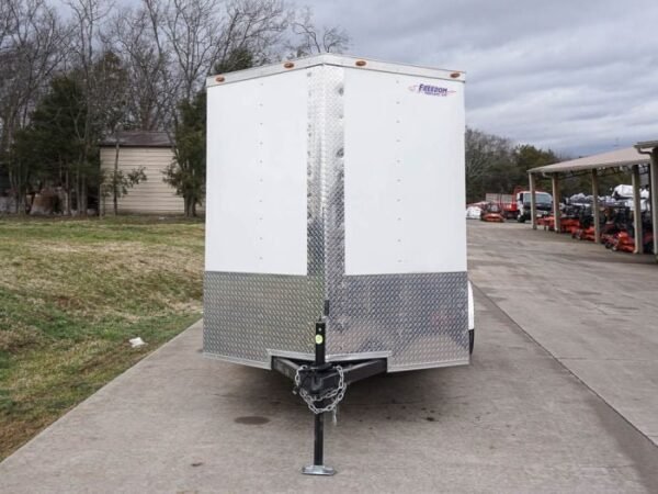 6’x12′ White Enclosed V-Nose Trailer with Diamond Plate Floor Storage - Image 2