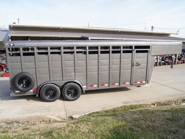 20ft Charcoal Gooseneck Livestock Cattle Trailer (2) 7K Axles - Image 5