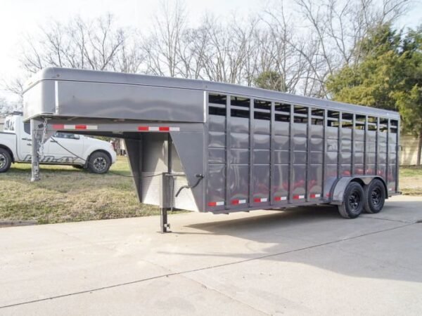 20ft Charcoal Gooseneck Livestock Cattle Trailer (2) 7K Axles - Image 2
