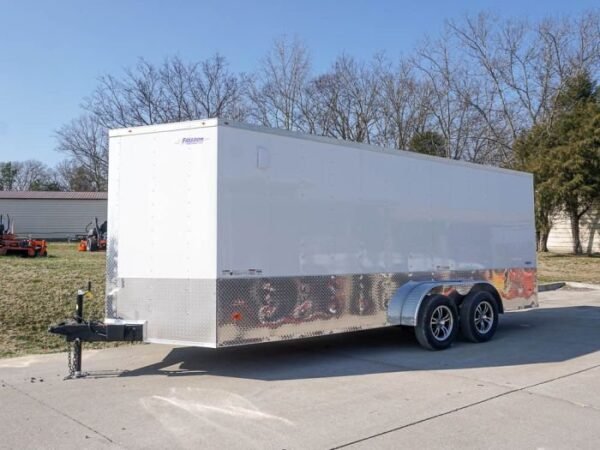 Enclosed Trailer Custom 7’x18′ White Tandem Axle with Ramp and E-Tracks Storage