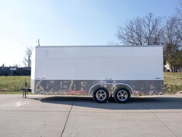 Enclosed Trailer Custom 7’x18′ White Tandem Axle with Ramp and E-Tracks Storage - Image 3