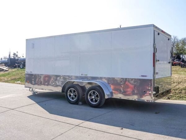Enclosed Trailer Custom 7’x18′ White Tandem Axle with Ramp and E-Tracks Storage - Image 4