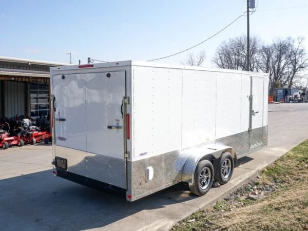 Enclosed Trailer Custom 7’x18′ White Tandem Axle with Ramp and E-Tracks Storage - Image 7
