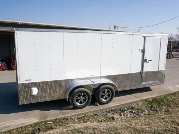 Enclosed Trailer Custom 7’x18′ White Tandem Axle with Ramp and E-Tracks Storage - Image 8