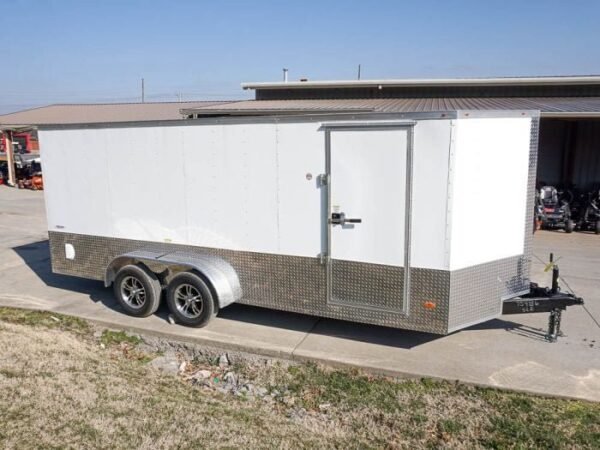 Enclosed Trailer Custom 7’x18′ White Tandem Axle with Ramp and E-Tracks Storage - Image 9