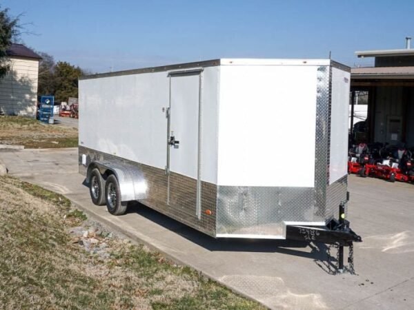 Enclosed Trailer Custom 7’x18′ White Tandem Axle with Ramp and E-Tracks Storage - Image 10