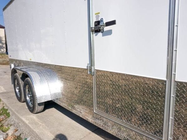 Enclosed Trailer Custom 7’x18′ White Tandem Axle with Ramp and E-Tracks Storage - Image 16
