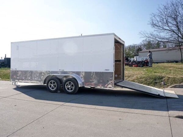 Enclosed Trailer Custom 7’x18′ White Tandem Axle with Ramp and E-Tracks Storage - Image 12