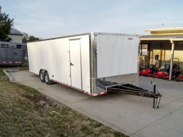 8.5×28 Flat Nose White Enclosed Trailer (2) 5,200lb Axles Cargo Storage