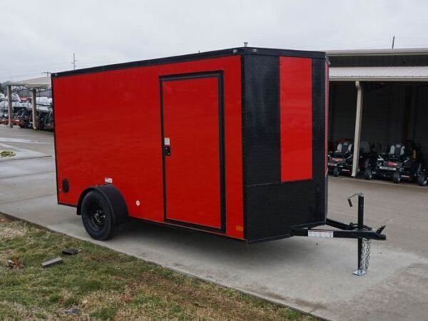 6×12 Enclosed Trailer Red V-Nose Blackout Package 3,500lb Axle Storage