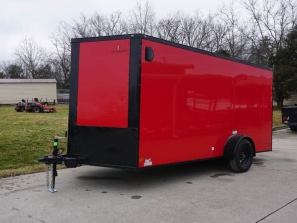 7×14 Enclosed Trailer Red V-Nose Blackout Package 3,500lb Axle Storage - Image 3