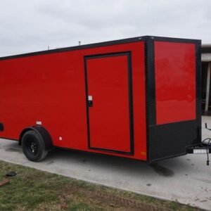 7×14 Enclosed Trailer Red V-Nose Blackout Package 3,500lb Axle Storage