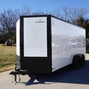7×16 Enclosed Trailer White V-Nose Blackout Package Tandem Axle Storage