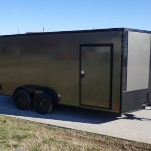 7×16 Enclosed Trailer Charcoal V-Nose Blackout Package Tandem Axle Storage
