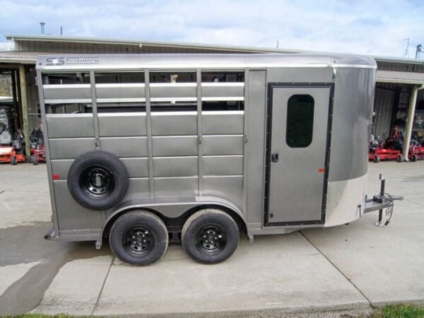 14ft Charcoal Horse Livestock Cattle Trailer (2) 3,500lb Axles with Dressing Room - Image 2