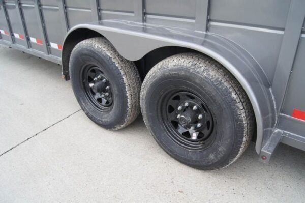 24ft Charcoal Gooseneck Livestock Trailer with Padded Floors (2) 7K Axles - Image 11