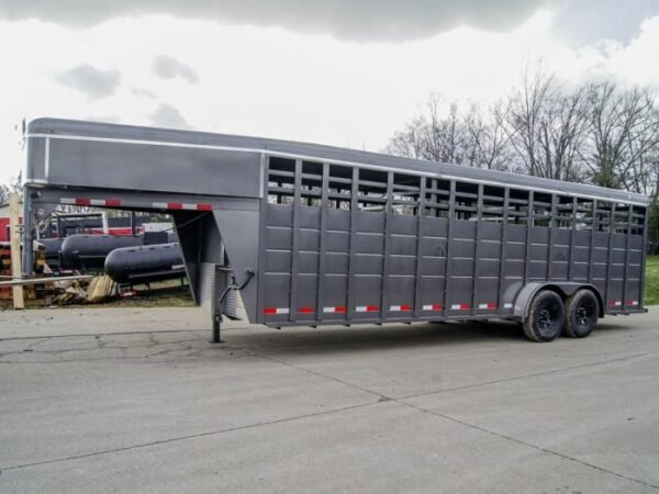 24ft Charcoal Gooseneck Livestock Trailer with Padded Floors (2) 7K Axles - Image 3