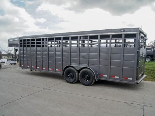 24ft Charcoal Gooseneck Livestock Trailer with Padded Floors (2) 7K Axles - Image 4
