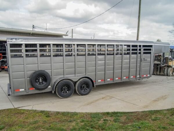 24ft Charcoal Gooseneck Livestock Trailer with Padded Floors (2) 7K Axles - Image 2