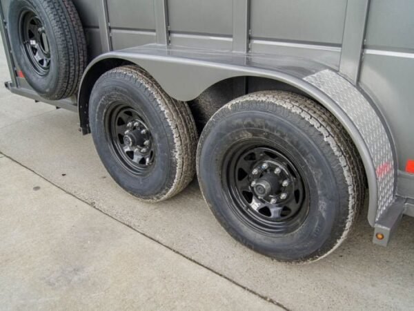 24ft Charcoal Gooseneck Livestock Trailer with Padded Floors (2) 7K Axles - Image 14