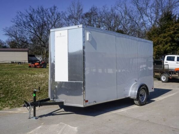 Enclosed Trailer 6’x12′ White V-Nose 3,500 lb. Axle Polycore Side Storage