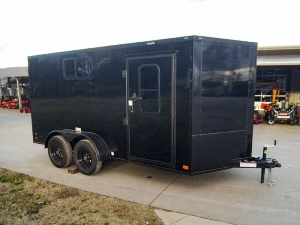 7×14 Black V-Nose Enclosed Trailer Blkout Pkg (2) 3,500lb Axles Elec Pkg