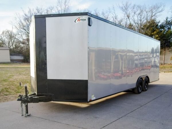 8.5×24 Silver V-Nose Enclosed Trailer Blackout Pkg (2) 5,200lb Axles