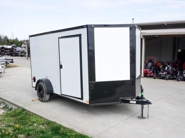 7×12 Enclosed Trailer White V-Nose Blackout Package 3,500lb Axle Storage