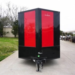 7×16 Enclosed Trailer Red V-Nose Blackout Pkg Tandem Axle Storage
