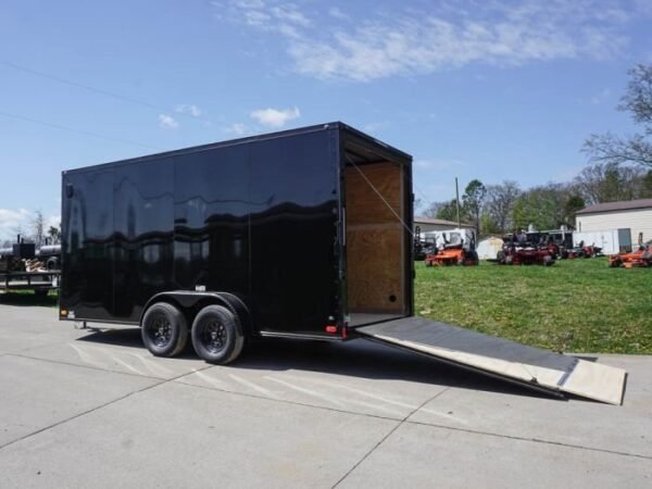 7×16 Enclosed Trailer Black V-Nose Blackout Pkg Tandem Axle Storage - Image 14