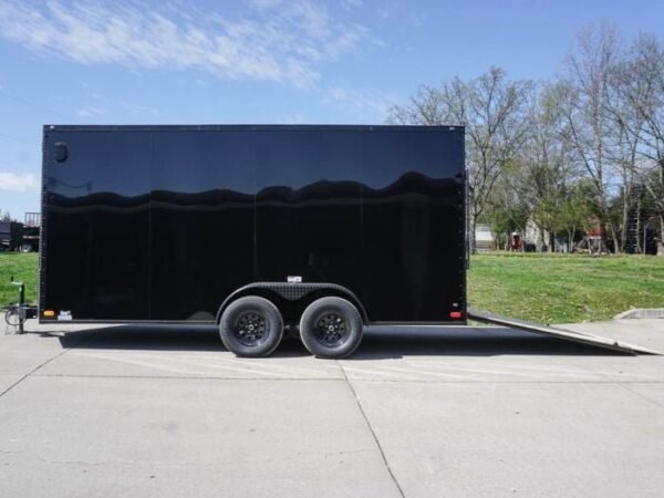 7×16 Enclosed Trailer Black V-Nose Blackout Pkg Tandem Axle Storage - Image 15