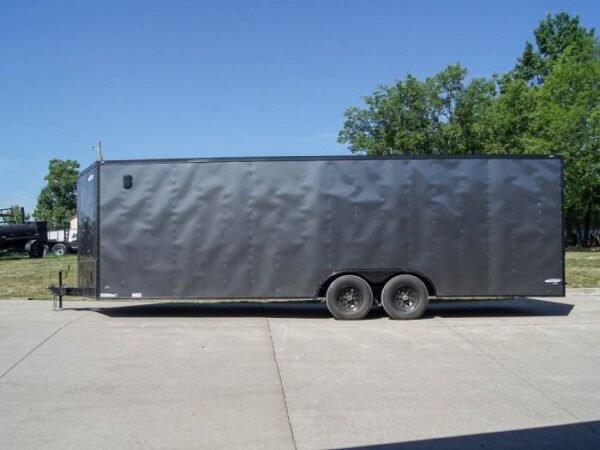 8.5×24 Charcoal Grey V-Nose Enclosed Trailer with Blackout Package Storage - Image 3