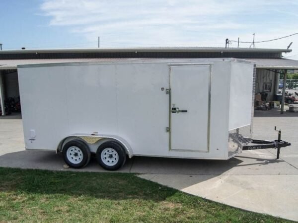 7×16 White V-Nose Enclosed Trailer with Elect Pkg (2) 3500lb Axle Storage