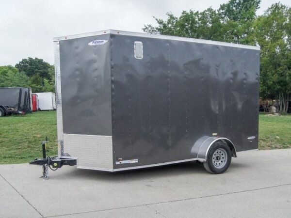 7×12 Charcoal V-Nose Custom Enclosed Trailer 3500lb Axle with Brake Storage - Image 3