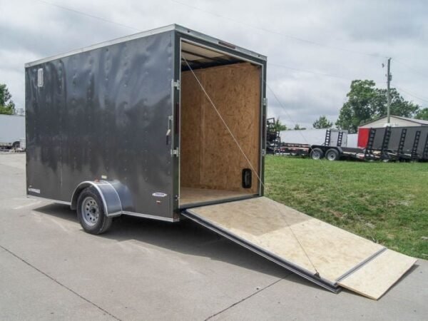 7×12 Charcoal V-Nose Custom Enclosed Trailer 3500lb Axle with Brake Storage - Image 11