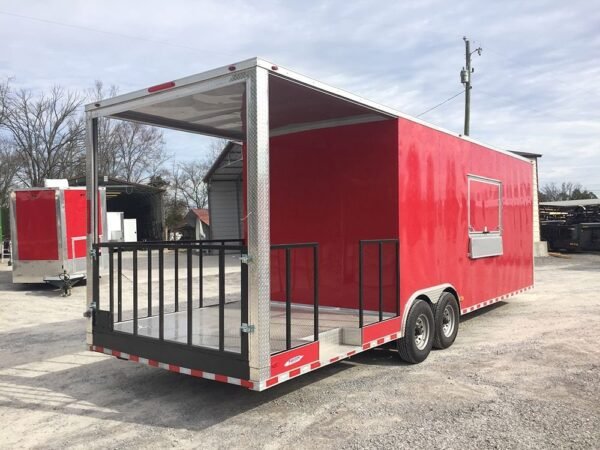 8.5′ x 28′ Victory Red Porch Style Enclosed Trailer Storage - Image 4