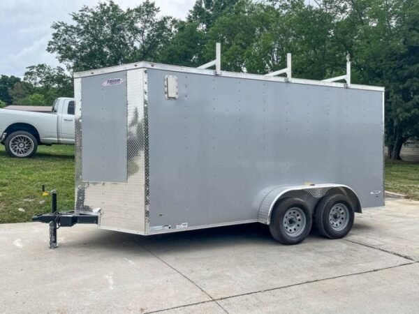 7×14 Enclosed V-Nose Trailer Silver with Ladder Racks (2) 3,500lb Axles Storage - Image 3