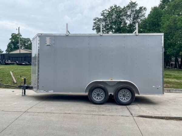 7×14 Enclosed V-Nose Trailer Silver with Ladder Racks (2) 3,500lb Axles Storage - Image 4