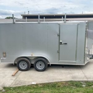 7×14 Enclosed V-Nose Trailer Silver with Ladder Racks (2) 3,500lb Axles Storage