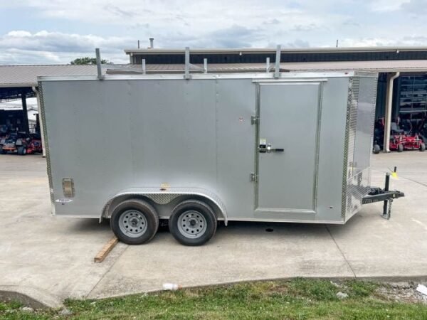7×14 Enclosed V-Nose Trailer Silver with Ladder Racks (2) 3,500lb Axles Storage