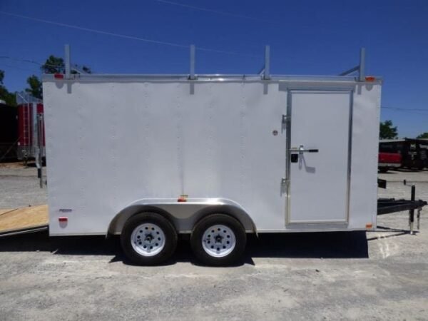 7×14 Enclosed Trailer White V-Nose Ladder Racks (2) 3500lb Axles Storage - Image 6