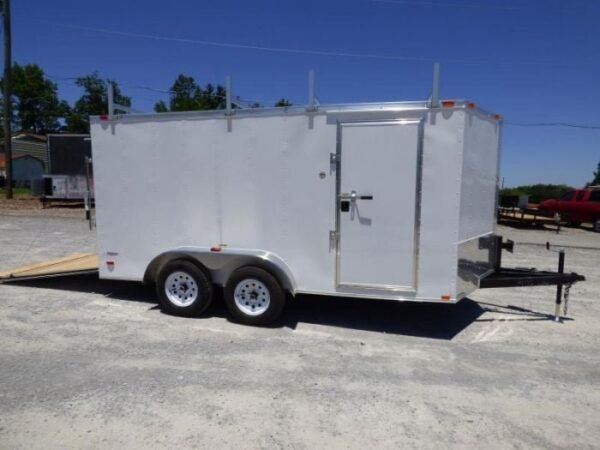 7×14 Enclosed Trailer White V-Nose Ladder Racks (2) 3500lb Axles Storage - Image 5
